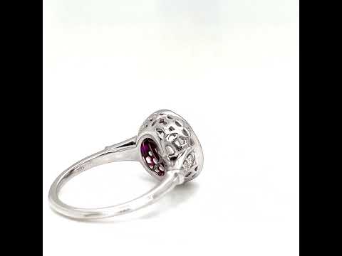 Natural Diamond and Ruby Halo Art Deco Ring, in White Gold