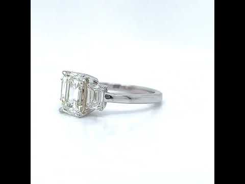 Natural Emerald Cut Diamond 3 Stone Ring, in White Gold