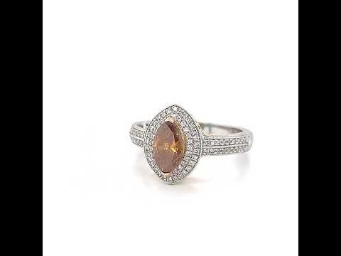 Natural Fancy Deep Brownish-Yellowish Orange Diamond Halo Bridal Ring Platinum