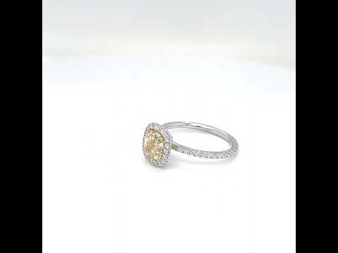 Natural Fancy Yellow Diamond Halo Bridal Ring, in White Gold