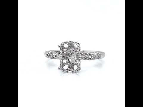 Semi-Mount Fits 10.5 x 7 mm with Natural Diamond Art Deco Ring, in White Gold