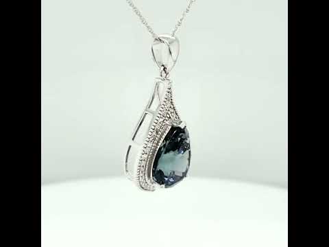 Natural Tanzanite and Diamond Cocktail Necklace Pendant, in White Gold