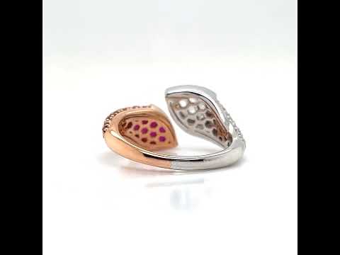 Natural Ruby Pear-Shaped Burmese and Rose Cut Diamond Bypass Ring, in Two-Tone Gold