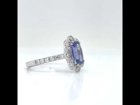 Natural Tanzanite and Diamond Art Deco Cocktail Ring, in White Gold