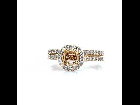 Semi-Mount Fits: 5.7 mm with Natural Round Diamond Halo Bridal Band Ring, in Yellow Gold