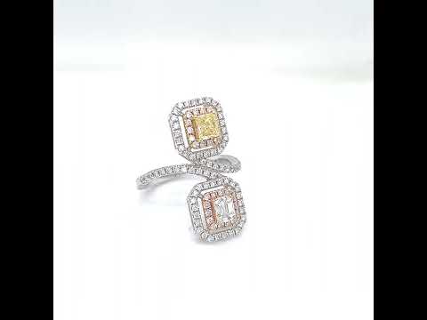 Natural Fancy Yellow and Pink Diamond Cocktail Ring, in White Gold