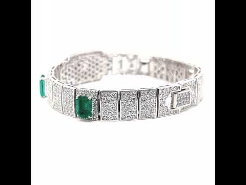 Natural Emerald and Diamond Cocktail Bracelet in Platinum