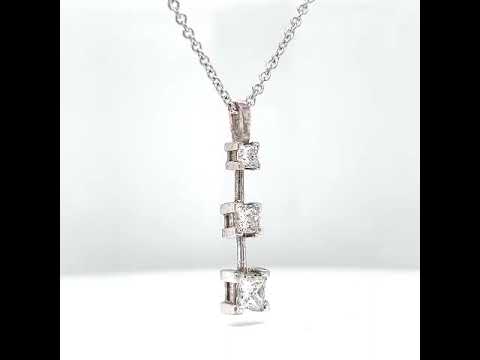 Natural Mined Princess Cut Diamond Three Stone Pendant Necklace White Gold