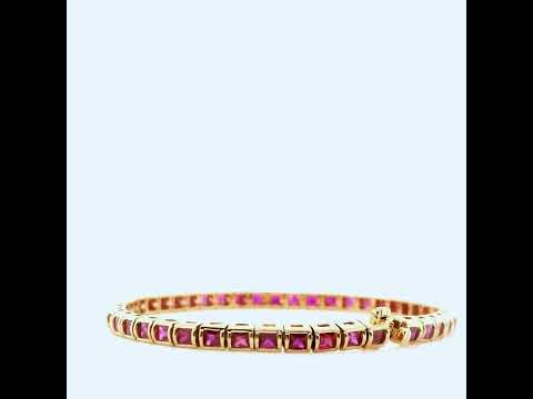 Natural Princess Cut Ruby Single Line Bracelet, in Yellow Gold