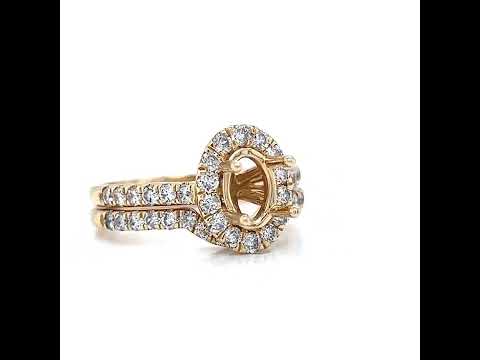 Semi-Mount Fits 7.5 x 5.00 mm with Natural Round Diamond Halo Bridal Ring, in Yellow Gold