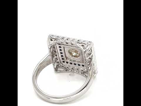 Natural Diamond and Blue Sapphire Halo Art Deco Bridal Ring, in White Gold