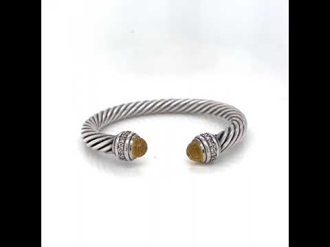 David Yurman Twisted Cable Citrine Diamond Bracelet Sterling Silver - Pre-owned