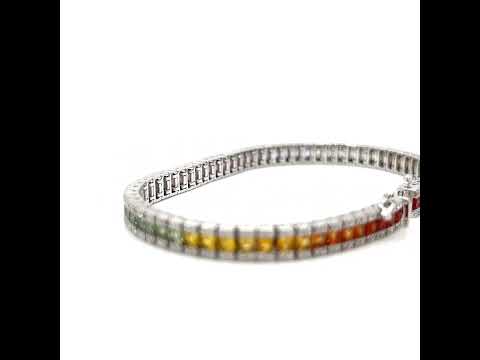 Natural Multi-Color Sapphires and Diamonds Cocktail Bracelet, in White Gold