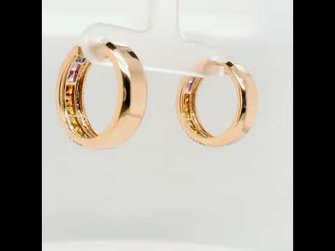 Natural Rainbow Sapphires and Diamond Hoops Cocktail Earrings, in Rose Gold