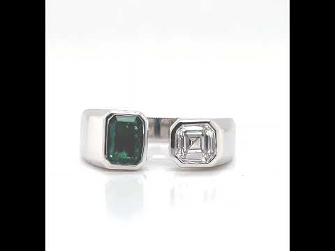 Natural Diamond and Green Emerald Ring, in White Gold