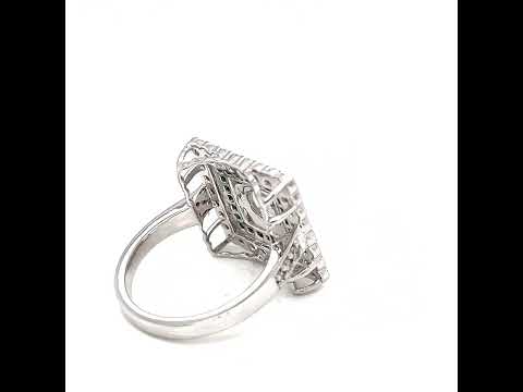 Natural Old European Cut Diamond Halo Emerald Art Deco Ring, in White Gold