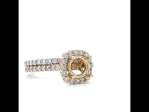 Natural Round Diamond Halo Semi-Mount Fits 6.5 mm Bridal Band Ring Yellow Gold