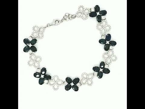 Natural Diamond and Blue Sapphire Art Deco Cocktail Bracelet, in White Gold