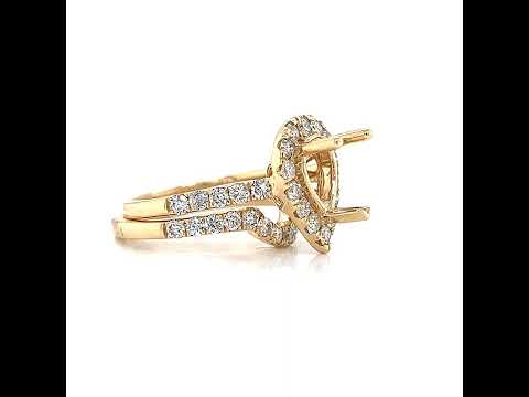 Semi-Mount Fits 9 x 6.5 mm with Natural Diamond Halo Bridal Band Ring, in Yellow Gold