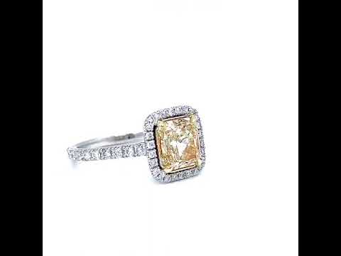 Natural Radiant Cut Fancy Yellow Diamond GIA Certified Halo Ring, in White Gold Ring