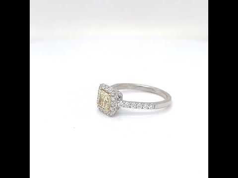 Natural Fancy Yellow Princess Cut Diamond Ring, in White Gol