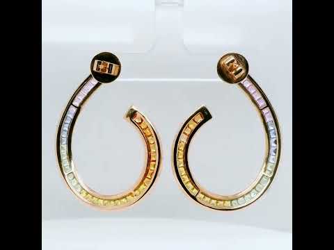 Multi-Colored Rainbow Natural Sapphires and Diamonds Cocktail Hoops Earrings, in Rose Gold