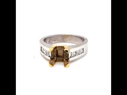Semi-mount Fits 7 mm with Natural Princess Cut Diamond Ring, in Two Tone Gold - Pre-owned