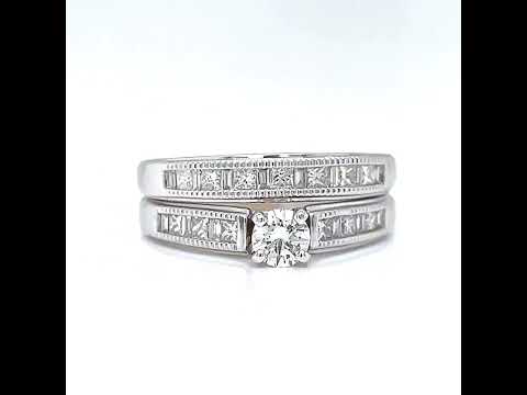 Natura Round Princess and Baguette Diamond Bridal Set Ring, in White Gold