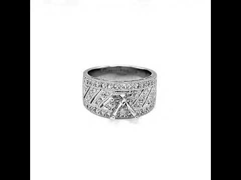 Semi-Mount with Natural Diamond Art Deco Cocktail Ring in Platinum