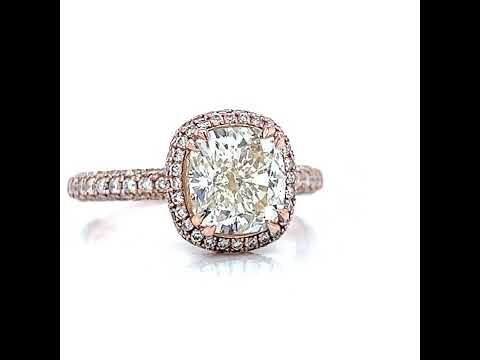 Natural Cushion Diamond Halo Art Deco Ring, in Rose Gold