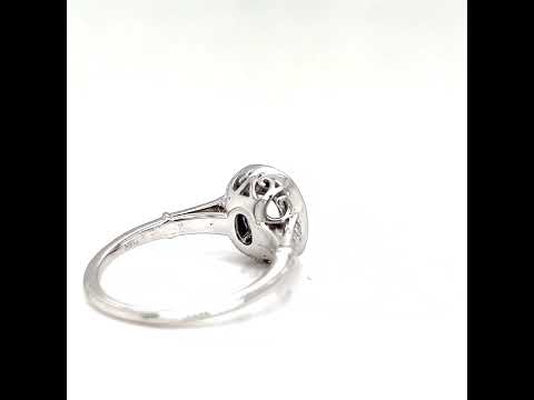 Natural Diamond and Blue Sapphire Halo Art Deco Ring, in White Gold