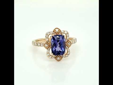 Natural Tanzanite and Diamond Cocktail Ring, in Yellow Gold