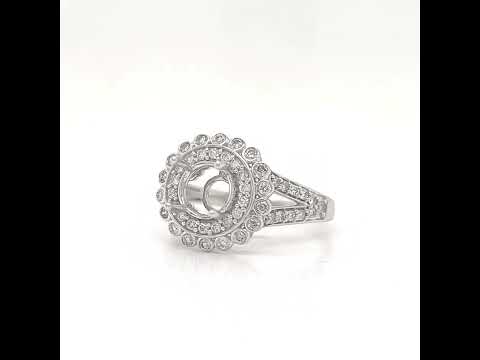 Semi-Mount Fits 6.5 mm with Natural Round Diamond Halo Art Dec Bridal Ring, in White Gold