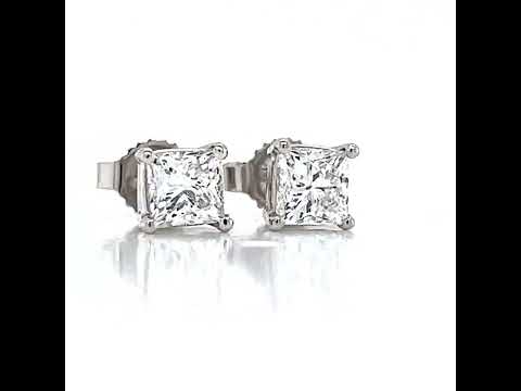 1.13 ct.tw. Natural Princess Cut Diamond Stud Earrings, in White Gold
