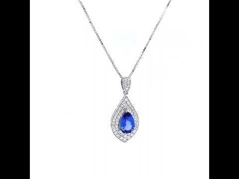 Natural Tanzanite and Diamond Halo Art Deco Cocktail Pendant, in White Gold