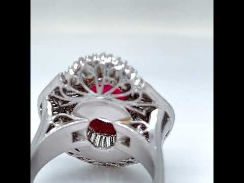 Natural Red Ruby Diamond Cluster Halo Cocktail Ring - Pre-owned