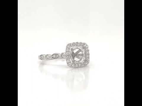 Semi-Mount Fits 6.5 mm with Natural Round Diamond Halo Ring, in White Gold