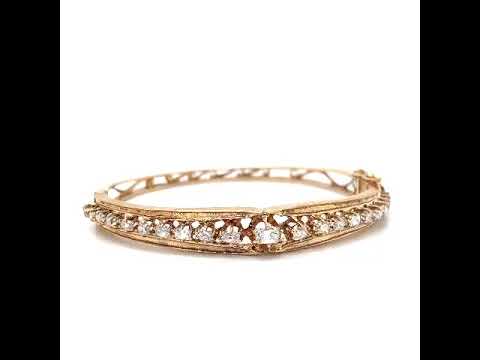 Natural Cushion and Oval Diamond Vintage Bangle, in Yellow Gold - Pre-owned