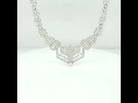 Natural Diamond Cluster Art Deco Cocktail Necklace, in White Gold - Preowned