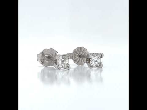 Natural Diamond Princess Cut Stud Earrings, in White Gold