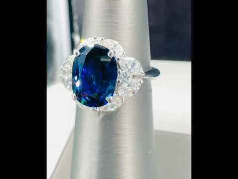 Natural Blue Sapphire and Diamond Halo Cocktail Platinum Ring - Pre-owned