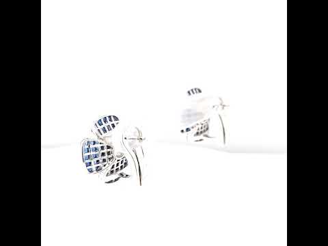 Semi-Mount Earrings With Natural Blue Sapphire Flower-shaped, in White Gold