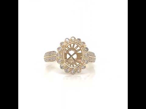 Semi-Mount Fits 10 x 8 mm with Natural Round Diamond Bridal Ring, in Yellow Gold