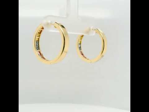 Multi-Colored Rainbow Natural Sapphires and Diamonds Hoops Earrings, in Yellow Gold