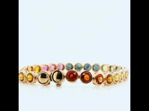 Multi-Colored Rainbow Natural Sapphire Single Line Bezel Bracelet, in Rose Gold