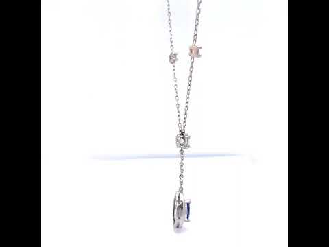 Natural Pear Shaped Tanzanite Diamond Halo Cocktail Necklace Pendant White Gold