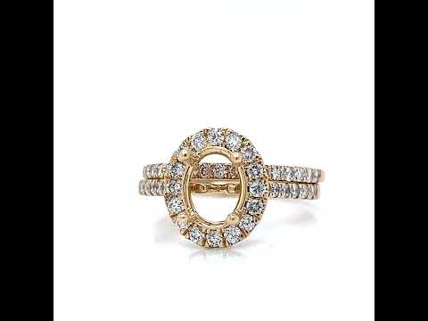 Semi-Mount Fits 8.5 x 7 mm Natural Round Diamond Halo Bridal Band Ring, in Yellow Gold