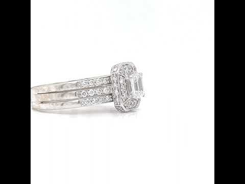 Natural Emerald Cut Diamond Halo Wedding Ring, in White Gold - Pre-owned