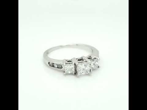 Natural Princess & Round Cut Diamond 3 Stone Ring, in White Gold