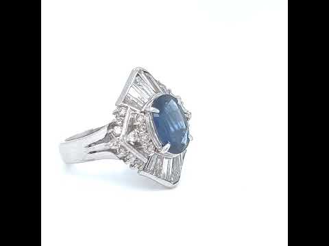Natural Blue Sapphire and Diamond Cluster Cocktail Platinum Ring